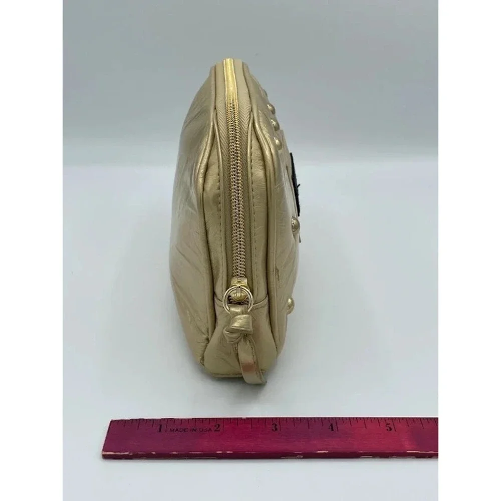 Betseyville Betsey Johnson Gold Metallic Studded Cosmetic Makeup Bag Y2K
